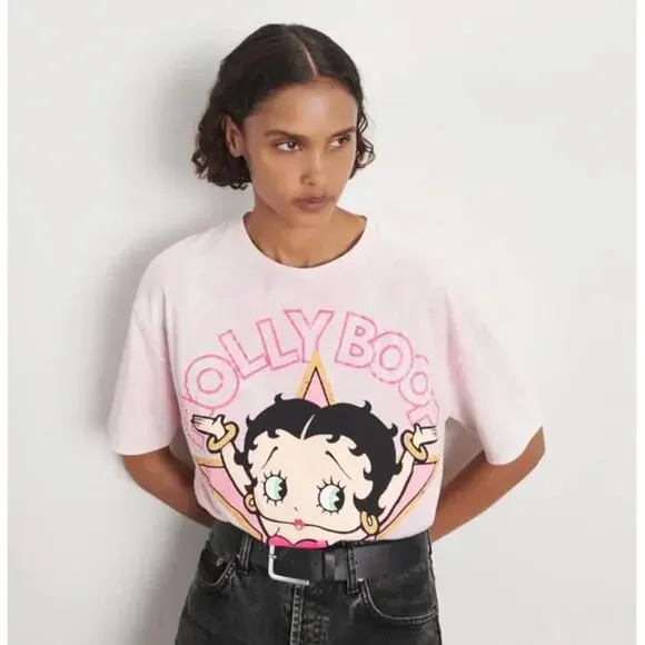 2/$30 Zara Limited Edition Betty Boop Hollywood Cotton Tee Pink Size L - Picture 2 of 9